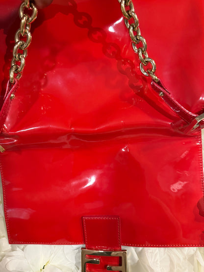 Fendi Mamma Baguette Red Patent Leather Handbag