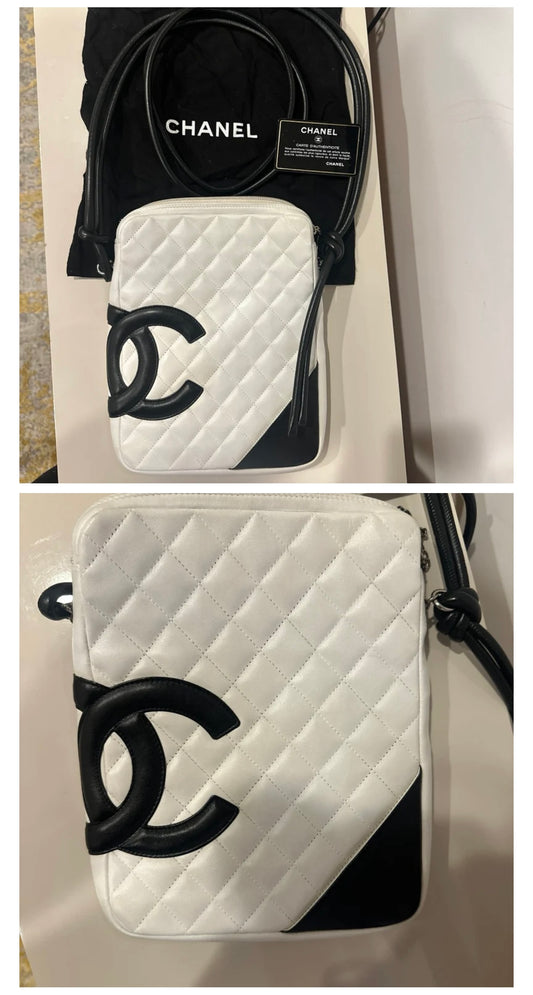 Chanel Ligne Cambon Messenger Crossbody Bag Black and White Vintage
