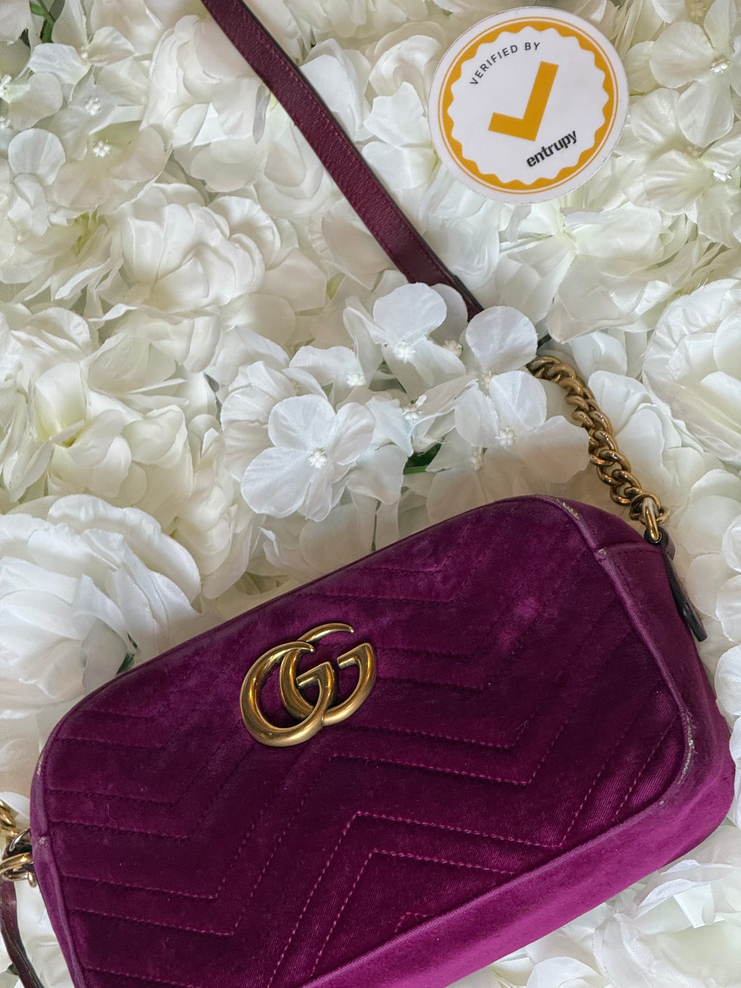 Gucci GG Matelasse Velvet Marmont Purple Crossbody Bag
