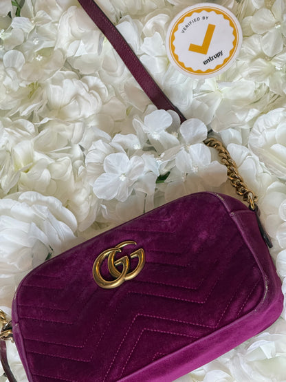 Gucci GG Matelasse Velvet Marmont Purple Crossbody Bag