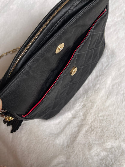 Chanel Black Satin Camera Bag With Tassel Vintage