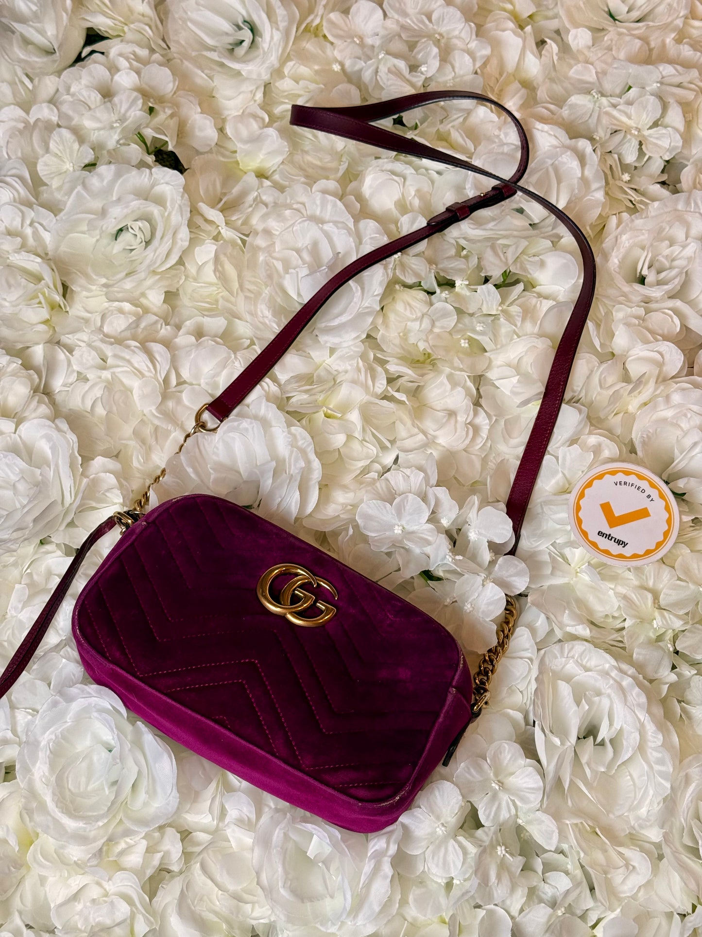 Gucci GG Matelasse Velvet Marmont Purple Crossbody Bag