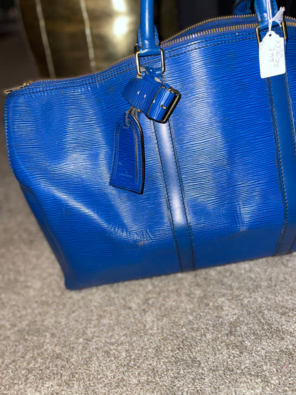 Louis Vuitton Blue Epi Leather Keepall 60 Tote Bag Vintage