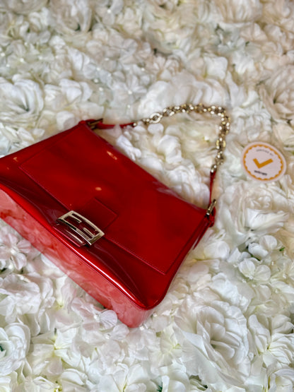 Fendi Mamma Baguette Red Patent Leather Handbag
