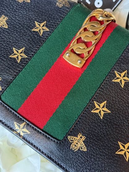 Gucci Sylvie Web Gold Bee Handbag