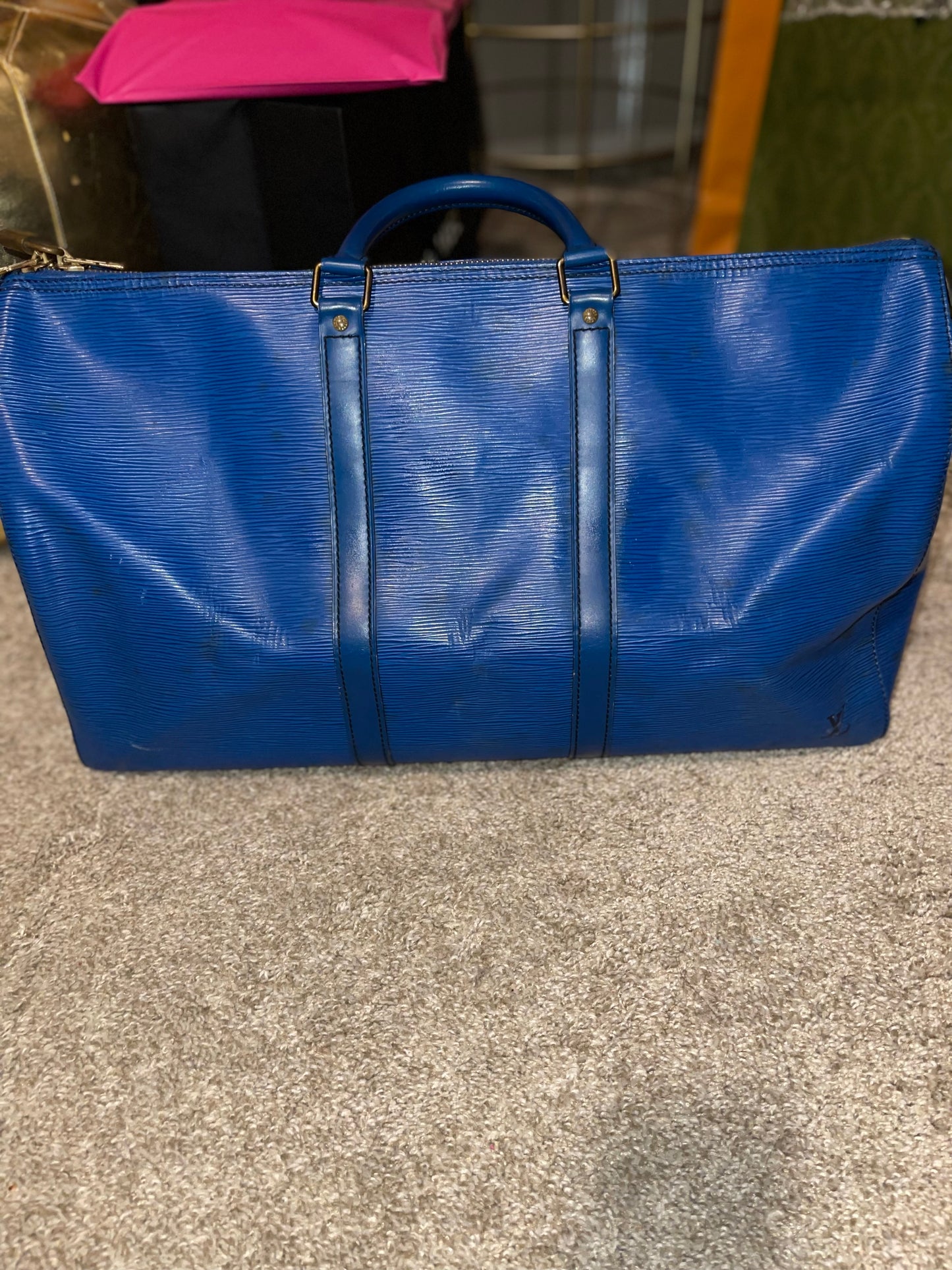 Louis Vuitton Blue Epi Leather Keepall 60 Tote Bag Vintage