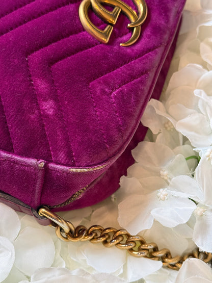Gucci GG Matelasse Velvet Marmont Purple Crossbody Bag