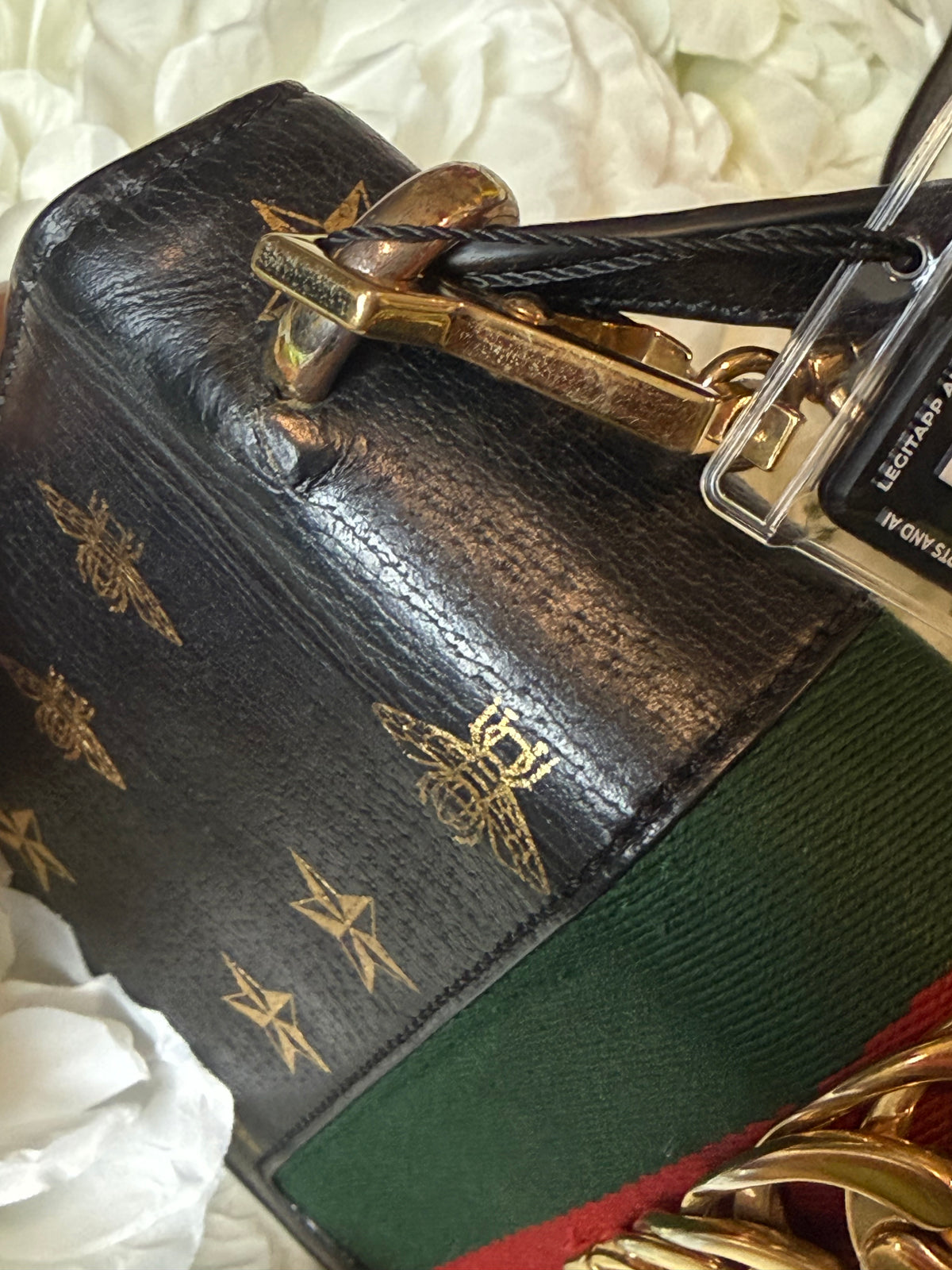 Gucci Sylvie Web Gold Bee Handbag