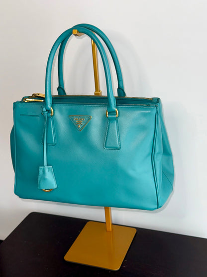 Prada Galleria Teal Saffiano Leather Tote Handbag