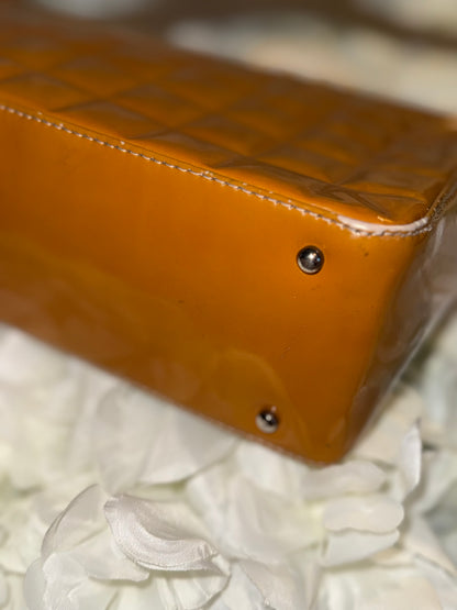 Chanel Mustard Chocolate Bar Handbag Patent Leather Vintage