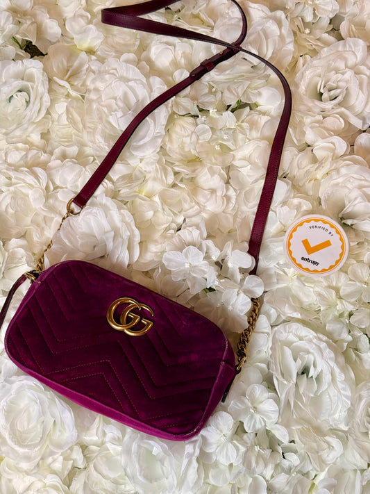 Gucci GG Matelasse Velvet Marmont Purple Crossbody Bag