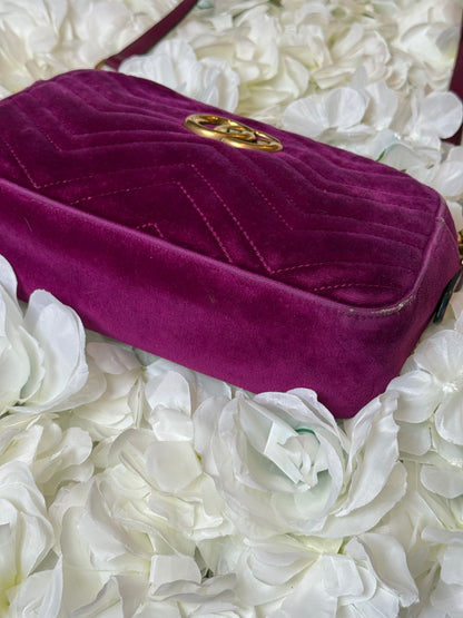 Gucci GG Matelasse Velvet Marmont Purple Crossbody Bag