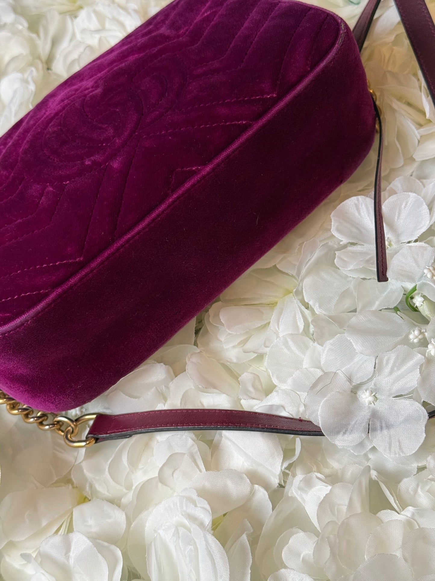 Gucci GG Matelasse Velvet Marmont Purple Crossbody Bag