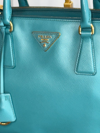 Prada Galleria Teal Saffiano Leather Tote Handbag