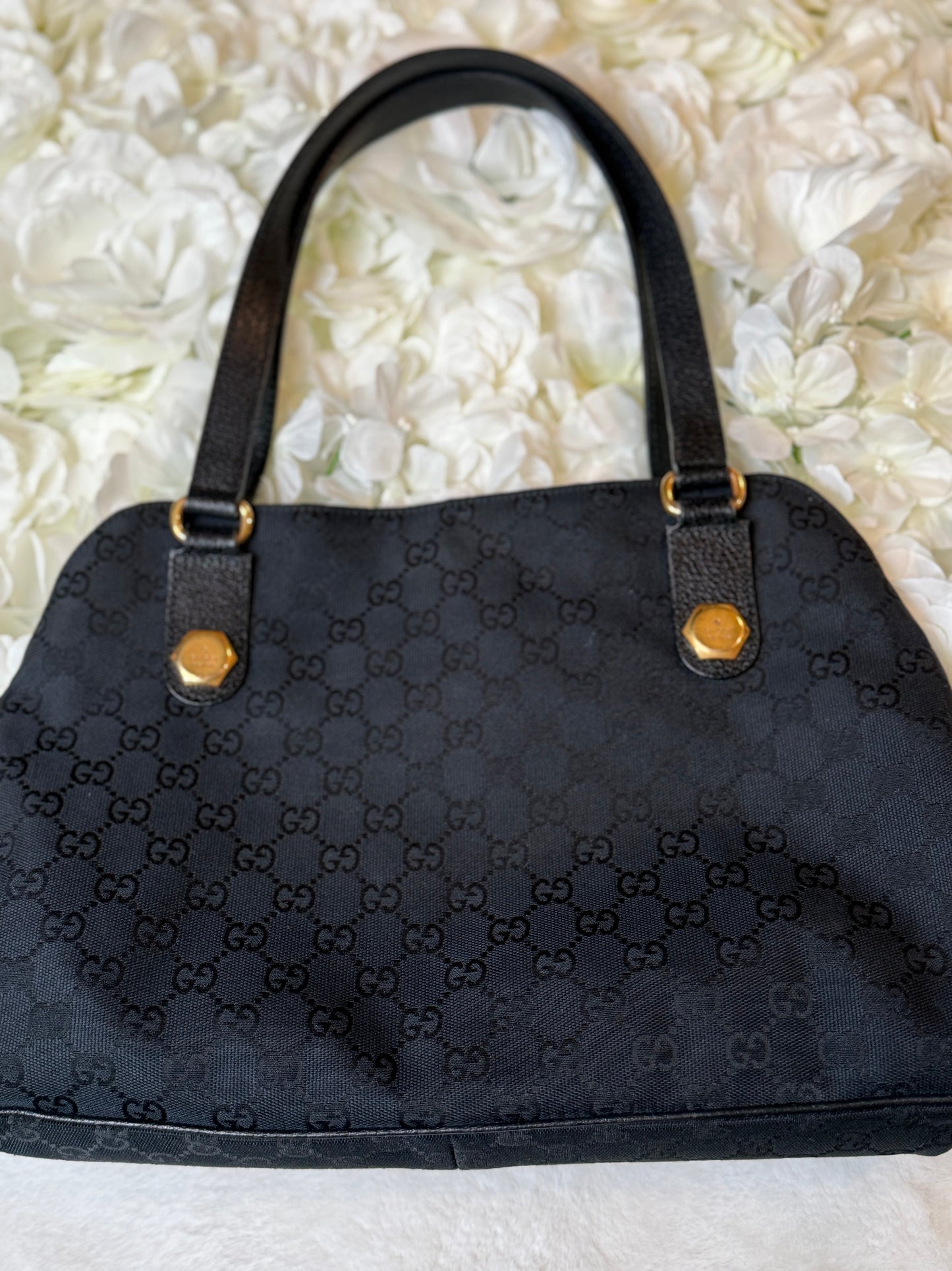 Gucci Charmy GG Black Canvas Handbag Vintage