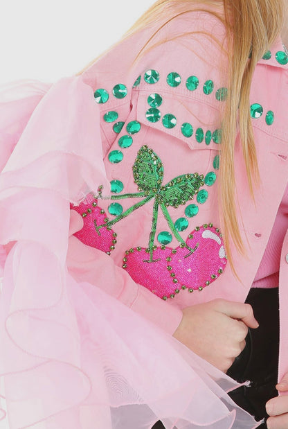 Cherry Blossom Bedazzled Denim Jacket