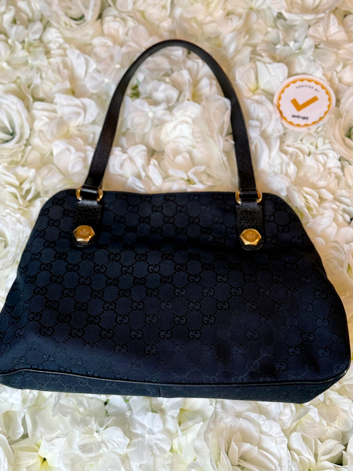 Gucci Charmy GG Black Canvas Handbag Vintage