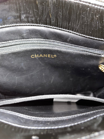 Chanel Black Patent Leather Handbag Tote Vintage