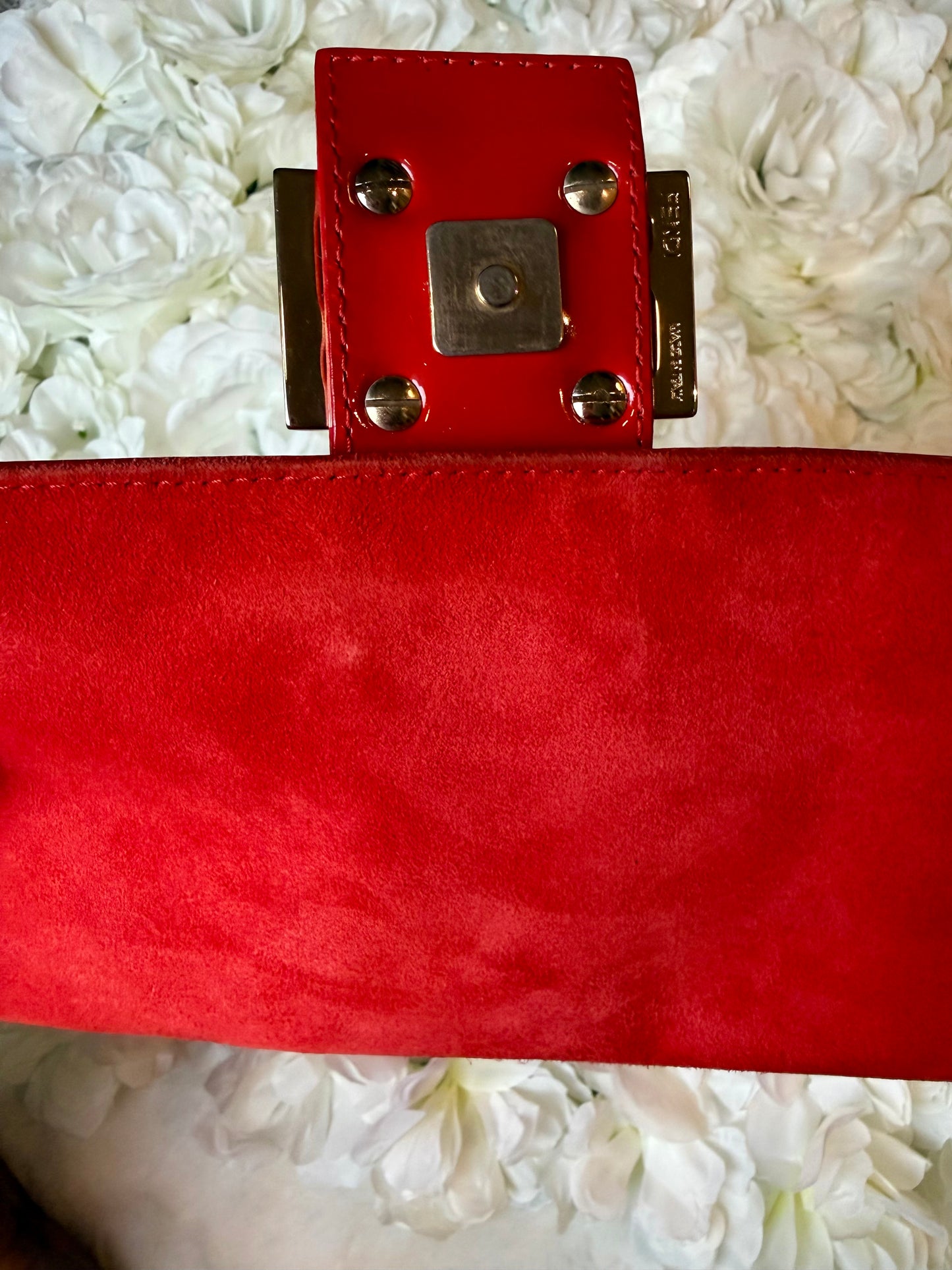 Fendi Mamma Baguette Red Patent Leather Handbag