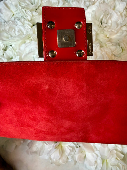 Fendi Mamma Baguette Red Patent Leather Handbag