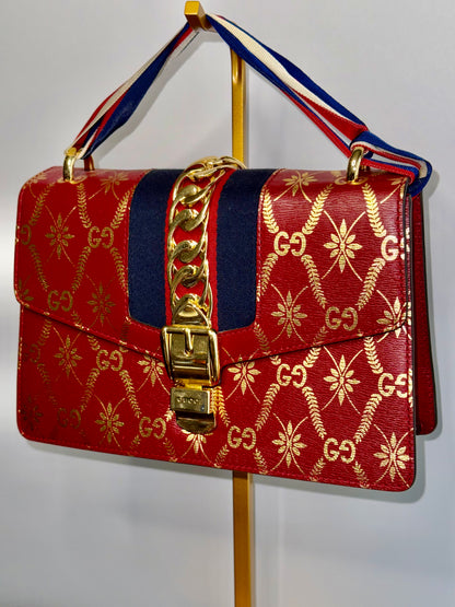 Gucci Sylvie Red GG Limited Edition Crossbody Handbag