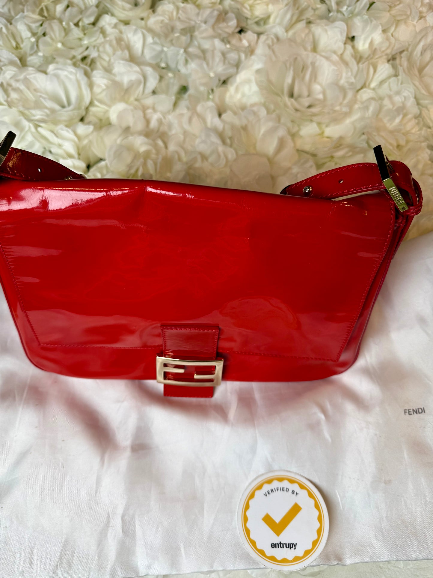 Fendi Mamma Baguette Red Patent Leather Handbag