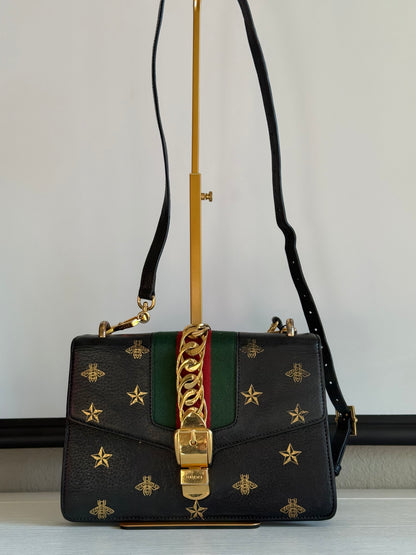 Gucci Sylvie Web Gold Bee Handbag
