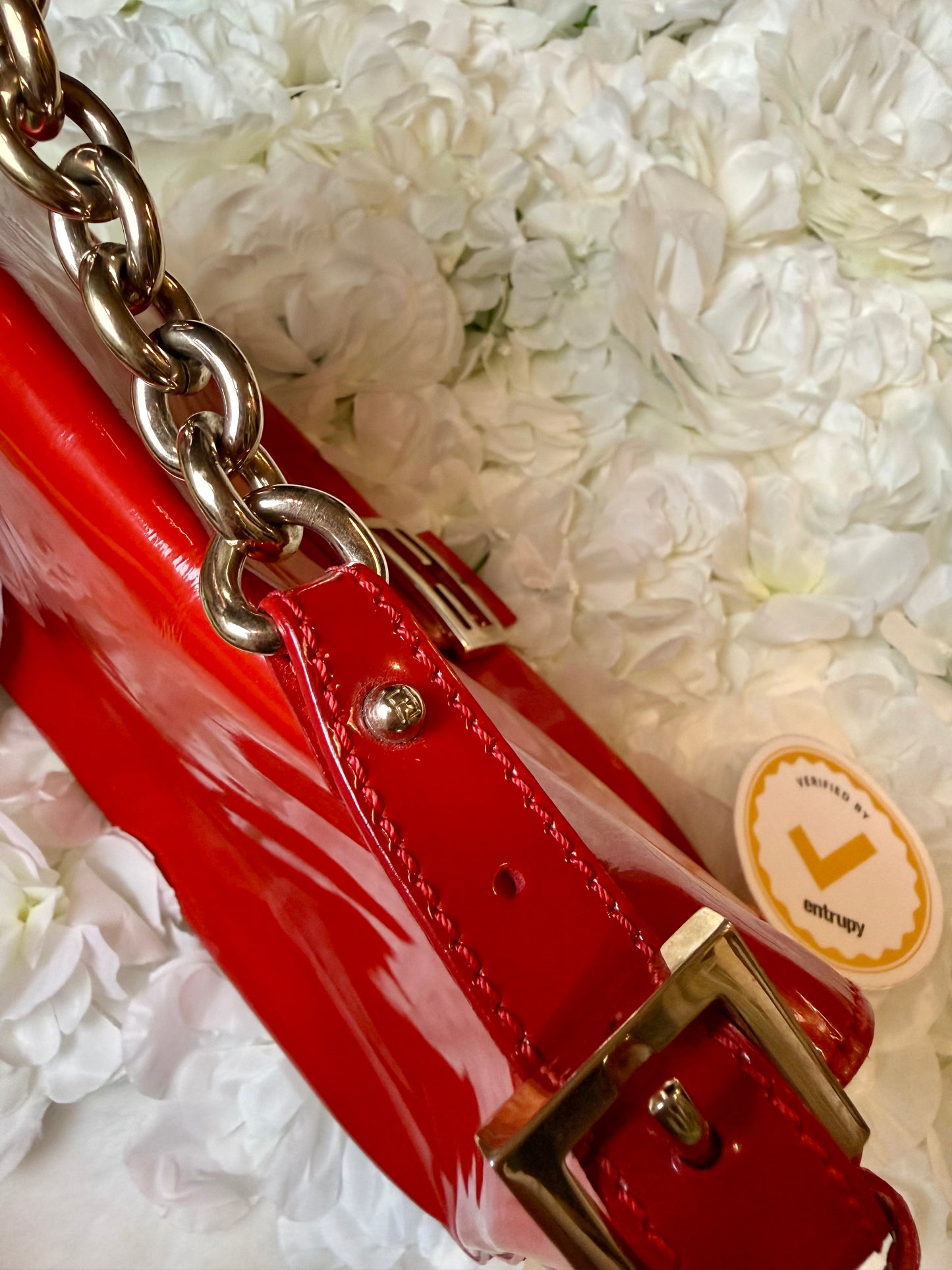 Fendi Mamma Baguette Red Patent Leather Handbag