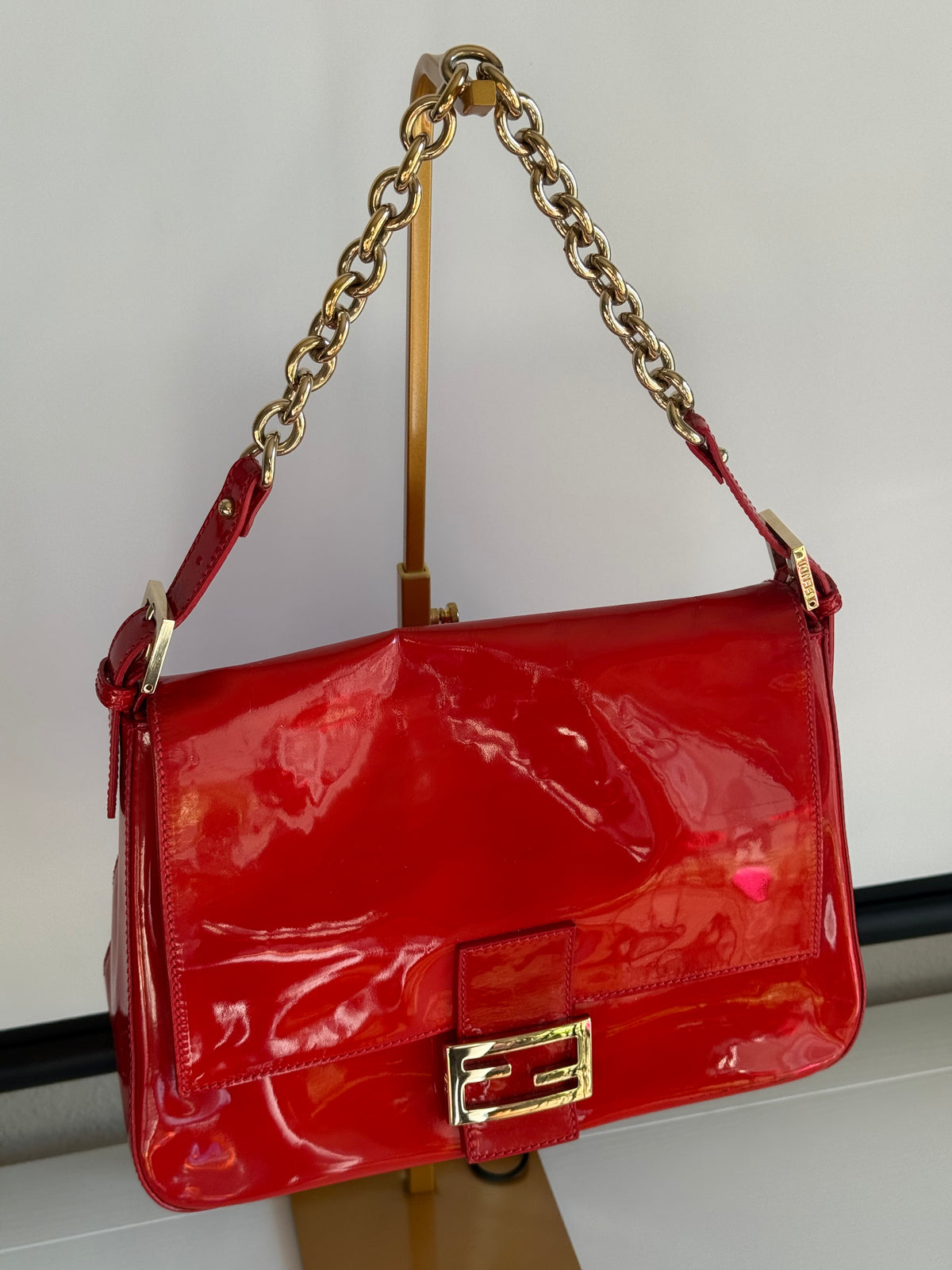 Fendi Mamma Baguette Red Patent Leather Handbag