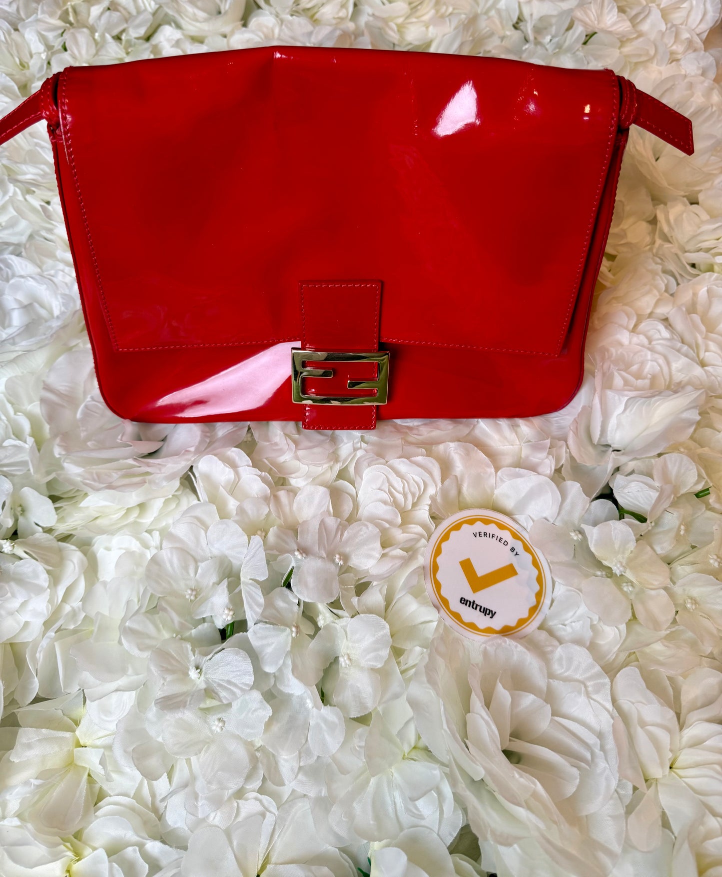 Fendi Mamma Baguette Red Patent Leather Handbag