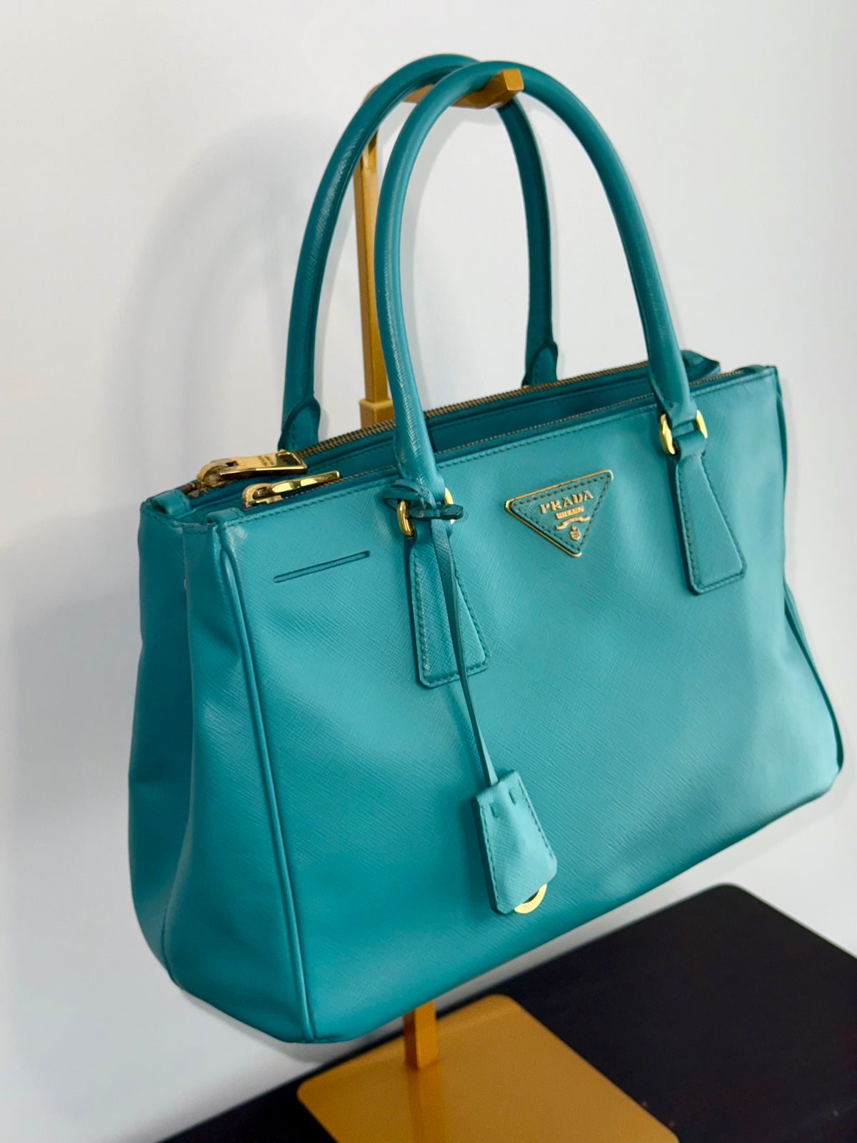 Prada Galleria Teal Saffiano Leather Tote Handbag