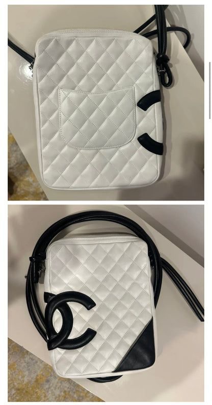 Chanel Ligne Cambon Messenger Crossbody Bag Black and White Vintage