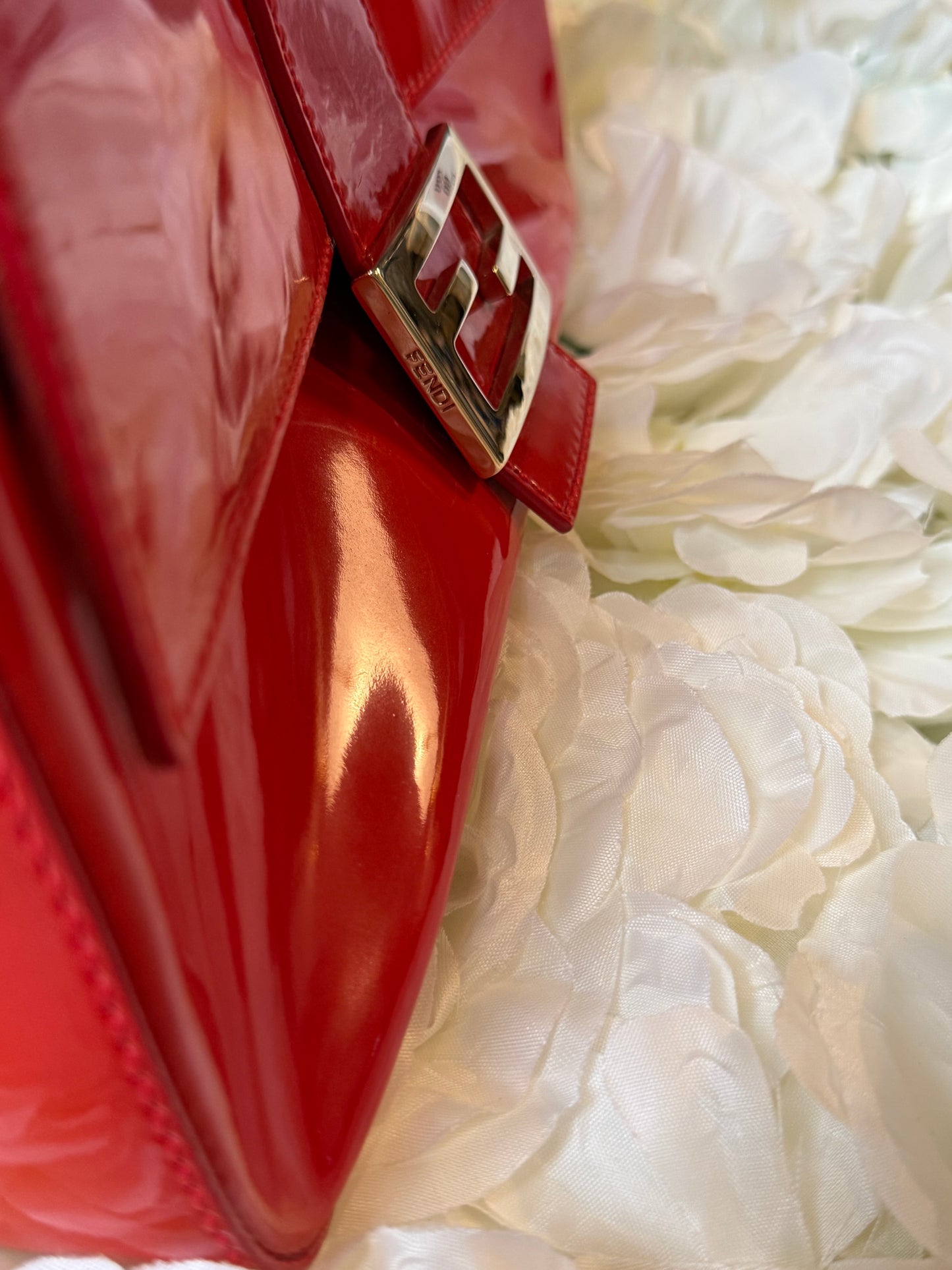 Fendi Mamma Baguette Red Patent Leather Handbag