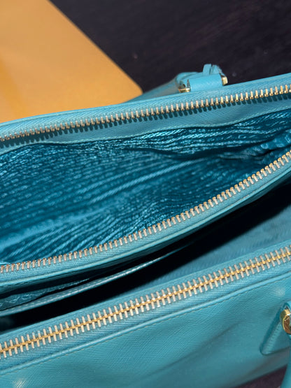 Prada Galleria Teal Saffiano Leather Tote Handbag