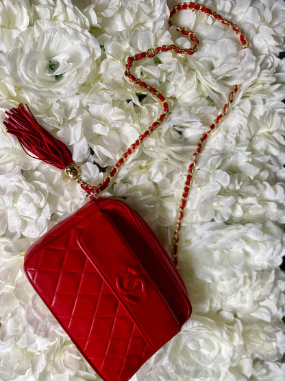 Chanel Red Lambskin Camera Bag-Vintage