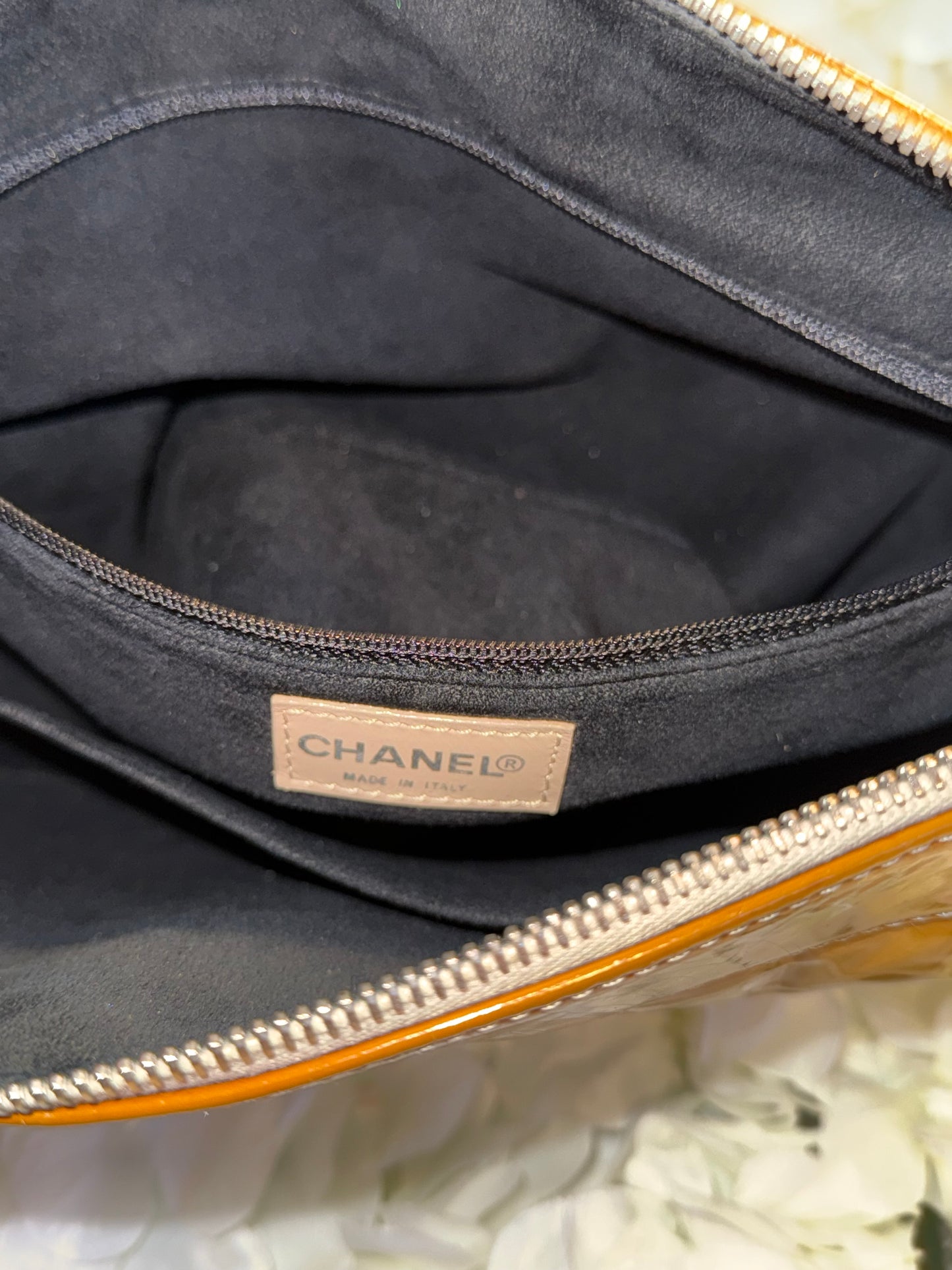 Chanel Mustard Chocolate Bar Handbag Patent Leather Vintage