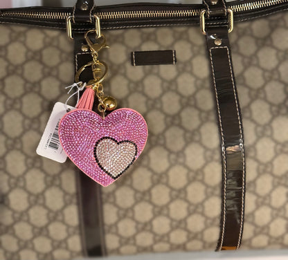 Rhinestone Pink Heart Bag Charm