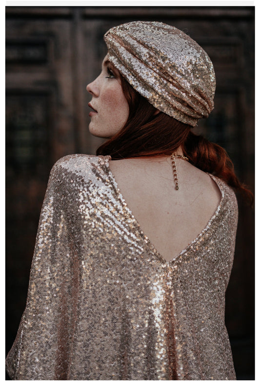 Rosalyn Rose Gold Sequin Turban