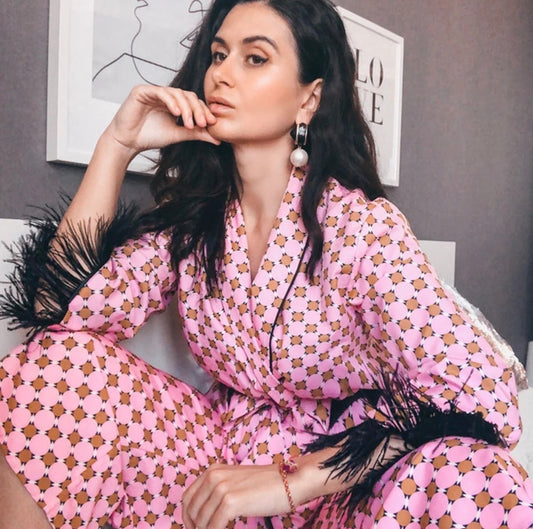 Lavish Loungewear “Pink Housewives” Robe and Pants Set